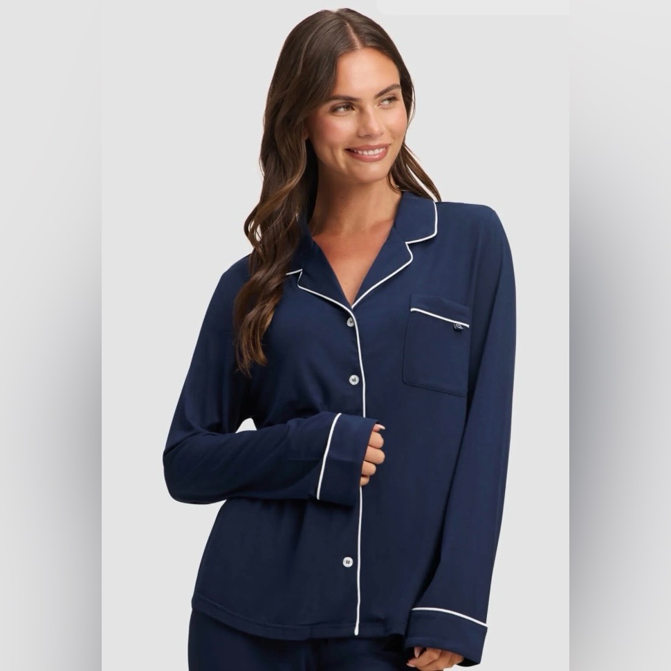 Nwt Cozy Earth Bamboo Stretch-Knit Classic Long Sleeve Pajama Top - Size L